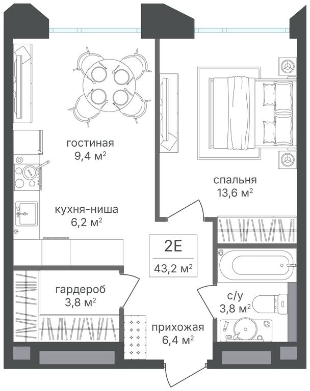 1-BD Apartment Sale, 43.2 sq. m. at Petrovskiy Park II, Stary Petrovsko-Razumovsky Drive, 1/23, Moscow, Russia #2