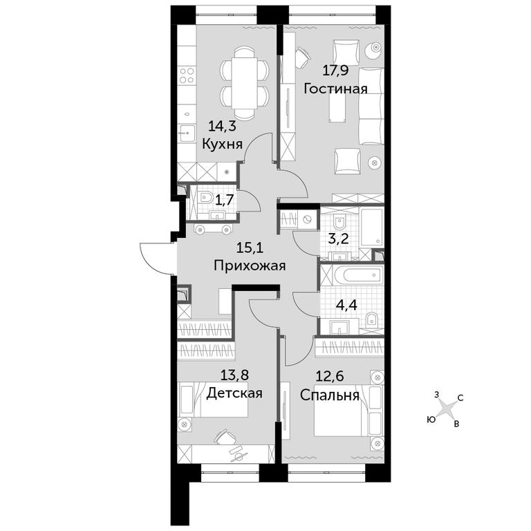 3-BD Apartment Sale, 83平方米 at Sydney City, Shenogina Street, 2, Moscow, Russia #1