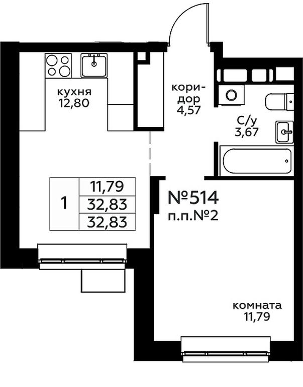 Apartment Sale, 32.83 sq. m. at Novograd Pavlino, Kosinskoye shosse, 2, Novoye Pavlino Microdistrict, Balashikha, Moscow Region, Russia #1