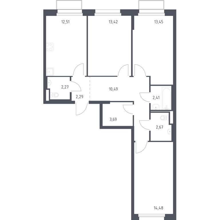 2-BD Apartment Sale, 77.68平方米 at Kvartal Marino, kvartal № 175, 1с1, Filimonkovskoye Municipal Formation, Moscow, Russia #1 2-BD Apartment Sale, 77.68平方米 at Kvartal Marino, kvartal № 175, 1с1, Filimonkovskoye Municipal Formation, Moscow, Russia #1