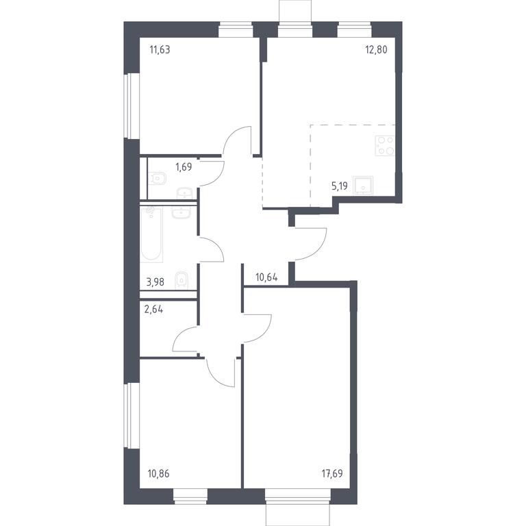 2-BD Apartment Sale, 77.12平方米 at Kvartal Domashnij, Donetskaya Street, 30с11, Moscow, Russia #1 2-BD Apartment Sale, 77.12平方米 at Kvartal Domashnij, Donetskaya Street, 30с11, Moscow, Russia #1