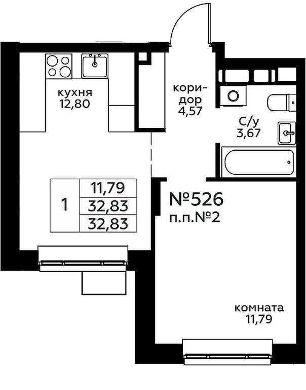 Apartment Sale, 32.83 sq. m. at Novograd Pavlino, Kosinskoye shosse, 2, Novoye Pavlino Microdistrict, Balashikha, Moscow Region, Russia #1