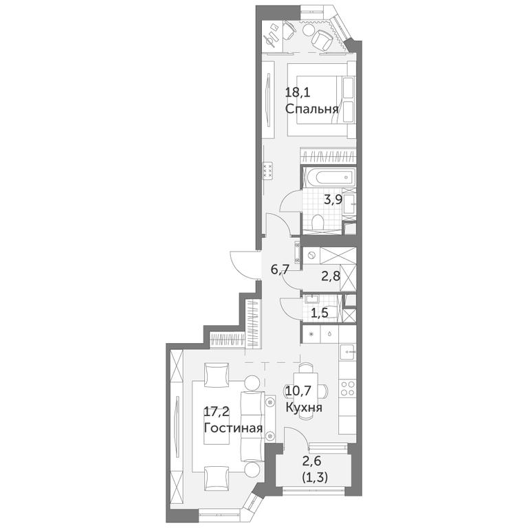 2-BD Apartment Sale, 62.2平方米 at Arkhitektor, Akademika Volgina Street, 2Д, Moscow, Russia #1