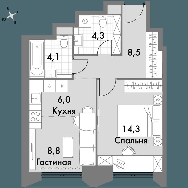 2-BD Apartment Sale, 46 sq. m. at Arkhitektor, Akademika Volgina Street, 2Д, Moscow, Russia #1