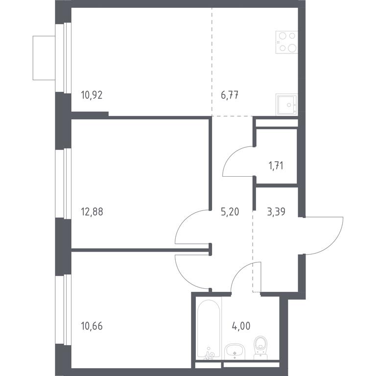 1-BD Apartment Sale, 55.53 sq. m. at Pribrezhnyi Park, Pribrezhniy Park Residential Complex, Village of Yam, Domodedovo City District, Moscow Region, Russia #1