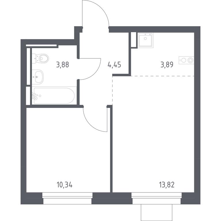Apartment Sale, 36.38平方米 at Pribrezhnyi Park, Pribrezhniy Park Residential Complex, Village of Yam, Domodedovo City District, Moscow Region, Russia #1