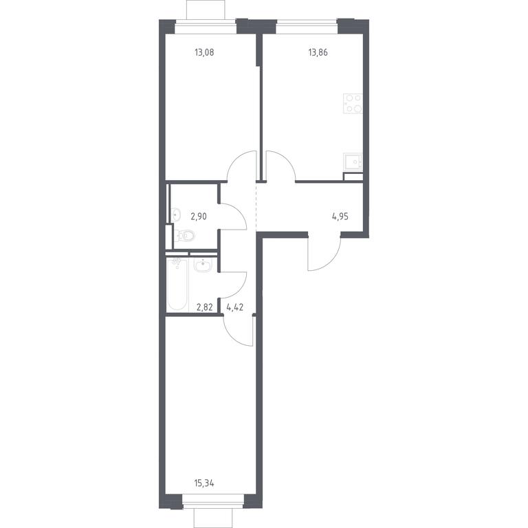 1-BD Apartment Sale, 57.37 sq. m. at Pribrezhnyi Park, Pribrezhniy Park Residential Complex, Village of Yam, Domodedovo City District, Moscow Region, Russia #1