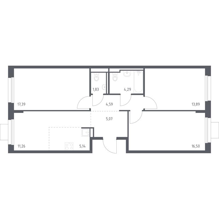 2-BD Apartment Sale, 79.96 sq. m. at Pribrezhnyi Park, Pribrezhniy Park Residential Complex, Village of Yam, Domodedovo City District, Moscow Region, Russia #1