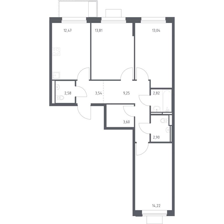 2-BD Apartment Sale, 78.23 sq. m. at Pribrezhnyi Park, Pribrezhniy Park Residential Complex, Village of Yam, Domodedovo City District, Moscow Region, Russia #1