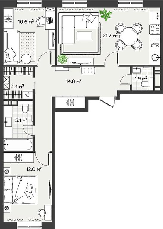 2-BD Apartment Sale, 69 sq. m. at Eko Bunino, prospekt Kuprina, 34к1, Sosenskoye Settlement, Moscow, Russia #2 2-BD Apartment Sale, 69 sq. m. at Eko Bunino, prospekt Kuprina, 34к1, Sosenskoye Settlement, Moscow, Russia #2