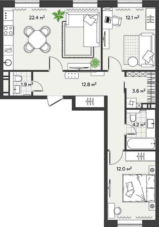 2-BD Apartment Sale, 69 sq. m. at Eko Bunino, prospekt Kuprina, 34к1, Sosenskoye Settlement, Moscow, Russia #2