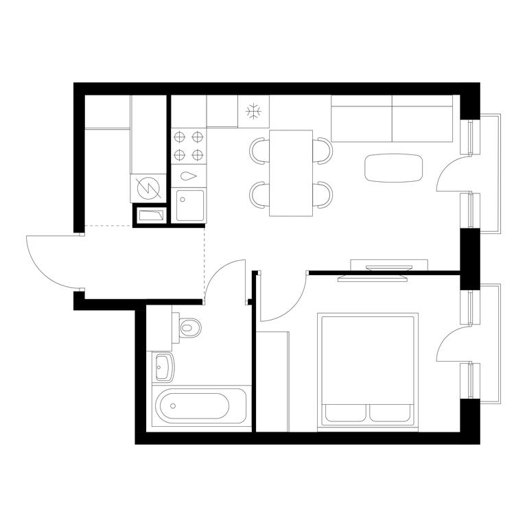 1-BD Apartment Sale, 34.5平方米 at Kutuzovskiy Kvartal, Ivana Franko Street, 20к1, Moscow, Russia #1