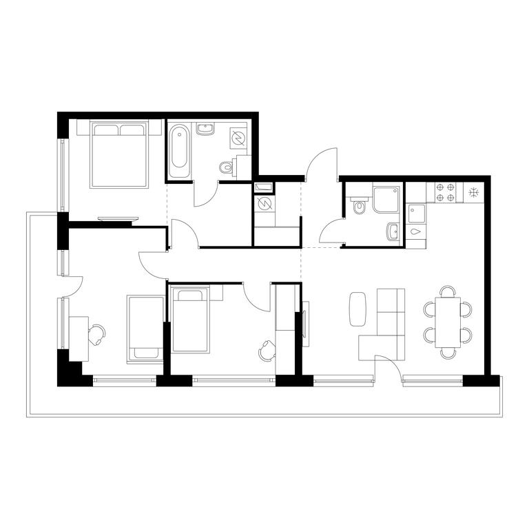 3-BD Apartment Sale, 82.3平方米 at Kutuzovskiy Kvartal, Ivana Franko Street, 20к1, Moscow, Russia #1