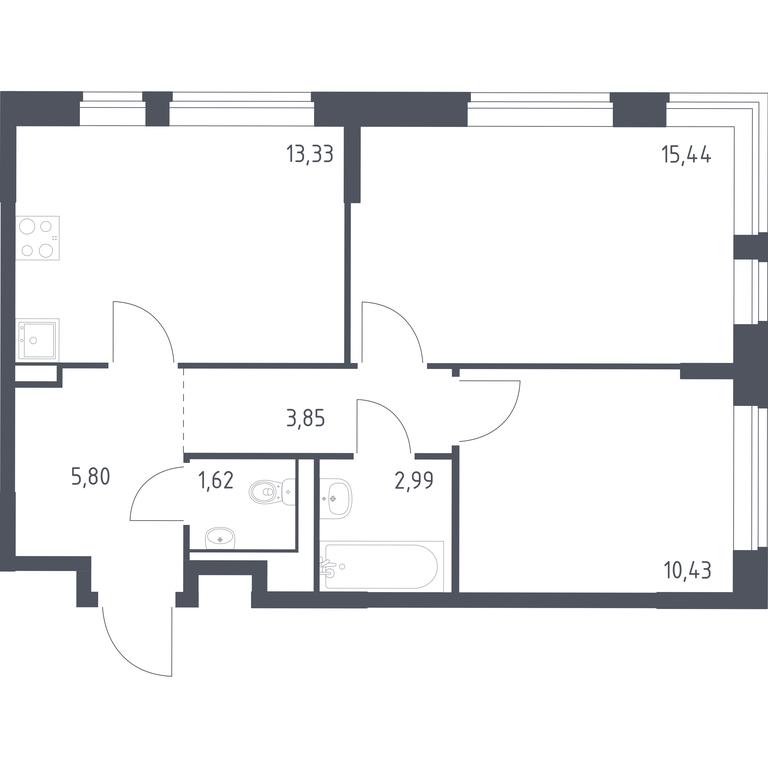 1-BD Apartment Sale, 53.46平方米 at Molzhaninovo, Leningradskoye Highway, 229, Moscow, Russia #1