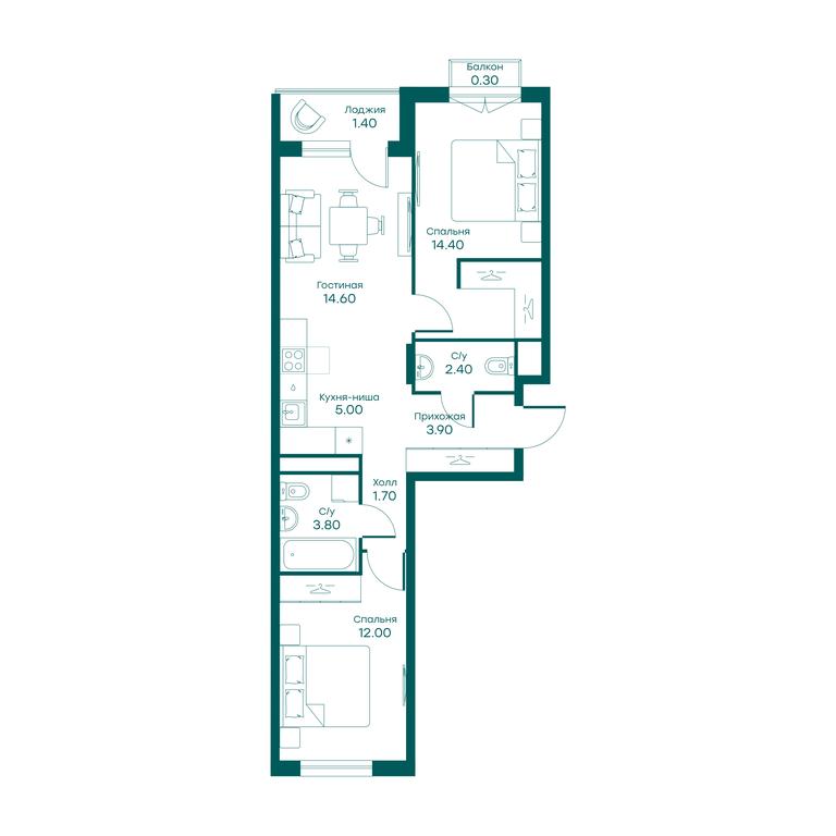 1-BD Apartment Sale, 36.4平方米 at Ravnovesie, zhiloy kompleks Ravnovesiye, selo Perkhushkovo, Odintsovskiy City District, Moscow Region, Russia #1