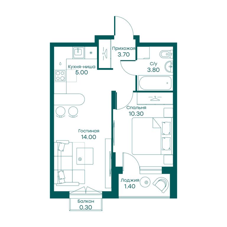 1-BD Apartment Sale, 36.7平方米 at Ravnovesie, zhiloy kompleks Ravnovesiye, selo Perkhushkovo, Odintsovskiy City District, Moscow Region, Russia #1