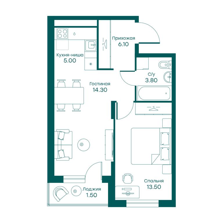 1-BD Apartment Sale, 42.5平方米 at Ravnovesie, zhiloy kompleks Ravnovesiye, selo Perkhushkovo, Odintsovskiy City District, Moscow Region, Russia #1