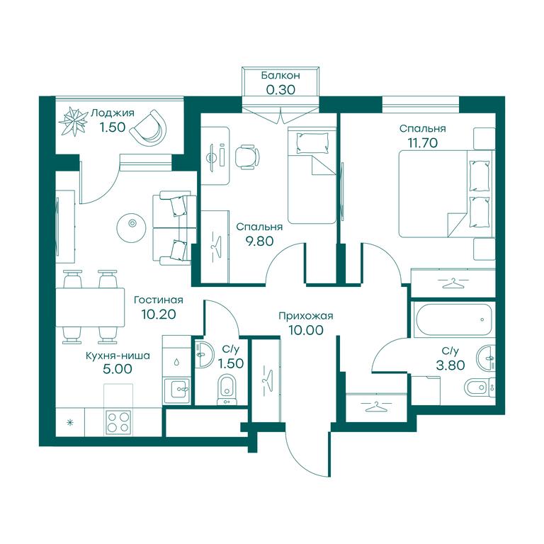 2-BD Apartment Sale, 52.1平方米 at Ravnovesie, zhiloy kompleks Ravnovesiye, selo Perkhushkovo, Odintsovskiy City District, Moscow Region, Russia #1 2-BD Apartment Sale, 52.1平方米 at Ravnovesie, zhiloy kompleks Ravnovesiye, selo Perkhushkovo, Odintsovskiy City District, Moscow Region, Russia #1