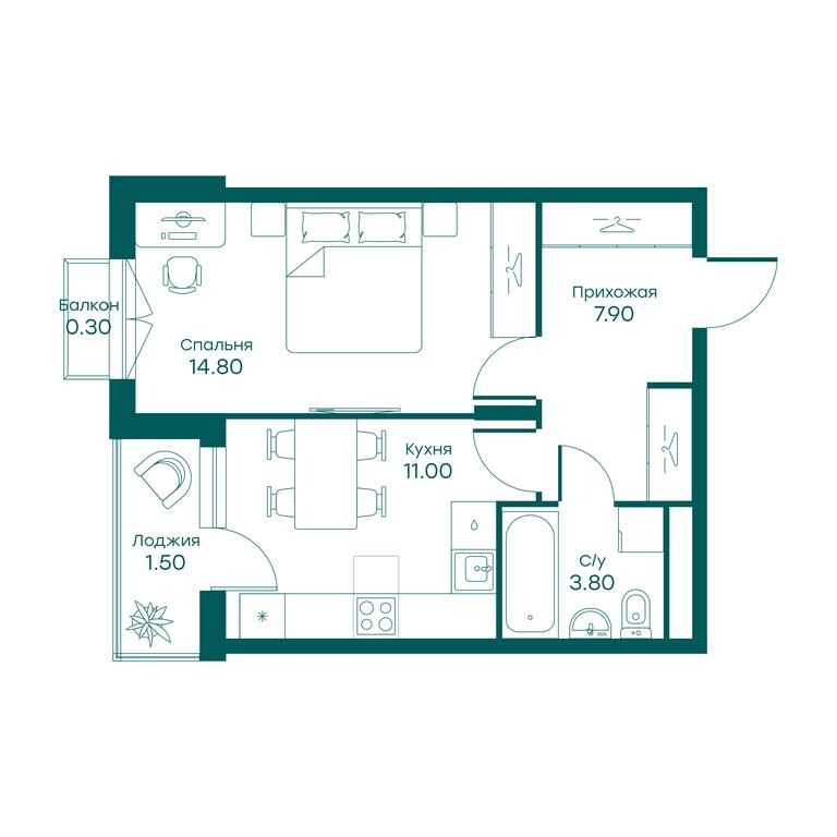 Apartment Sale, 37.4平方米 at Ravnovesie, zhiloy kompleks Ravnovesiye, selo Perkhushkovo, Odintsovskiy City District, Moscow Region, Russia #1
