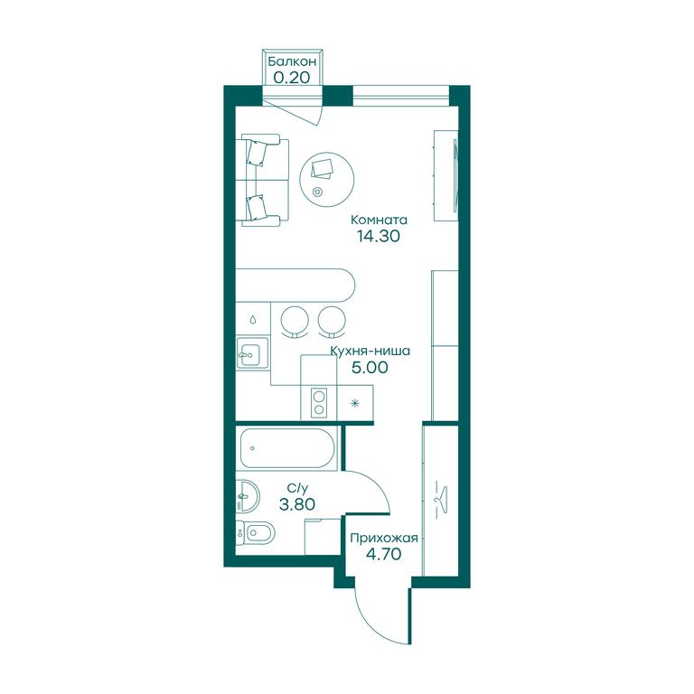 Apartment Sale, 27.5 sq. m. at Ravnovesie, zhiloy kompleks Ravnovesiye, selo Perkhushkovo, Odintsovskiy City District, Moscow Region, Russia #1