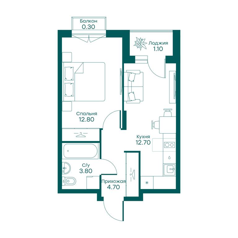 Apartment Sale, 33.9 sq. m. at Ravnovesie, zhiloy kompleks Ravnovesiye, selo Perkhushkovo, Odintsovskiy City District, Moscow Region, Russia #1