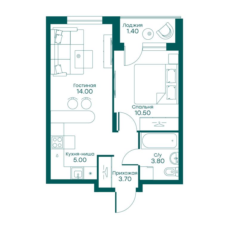 1-BD Apartment Sale, 37 sq. m. at Ravnovesie, zhiloy kompleks Ravnovesiye, selo Perkhushkovo, Odintsovskiy City District, Moscow Region, Russia #1