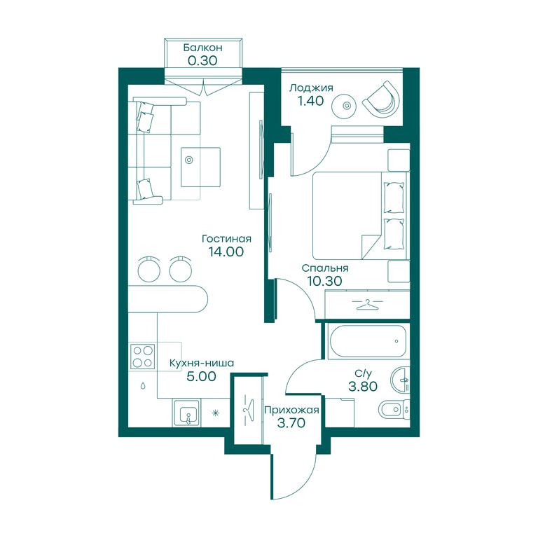 1-BD Apartment Sale, 36.9 sq. m. at Ravnovesie, zhiloy kompleks Ravnovesiye, selo Perkhushkovo, Odintsovskiy City District, Moscow Region, Russia #1