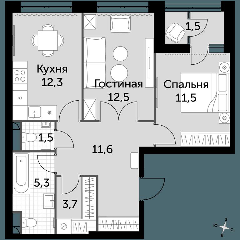 2-BD Apartment Sale, 62.1平方米 at Sky Garden, Stroitelny Drive, 9с6, Moscow, Russia #1 2-BD Apartment Sale, 62.1平方米 at Sky Garden, Stroitelny Drive, 9с6, Moscow, Russia #1