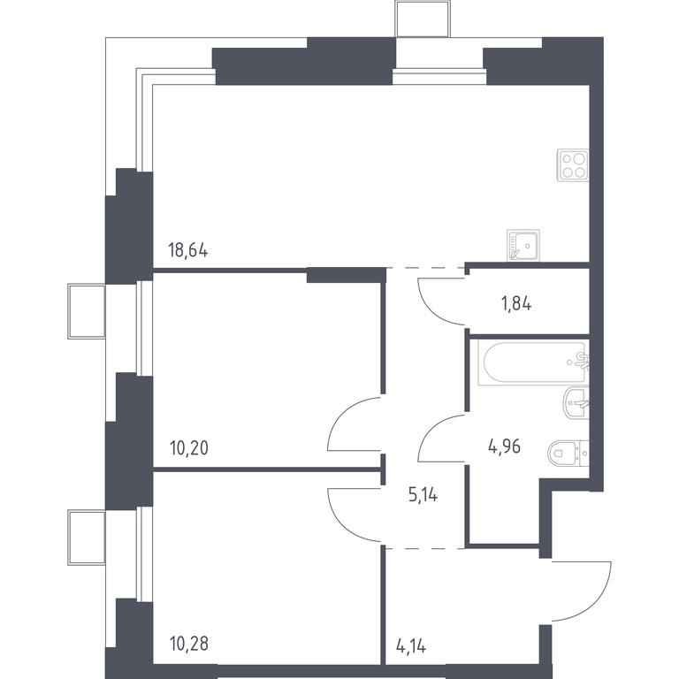 1-BD Apartment Sale, 55.3平方米 at Troparevo Park, Kiyevskoye shosse, 21-y kilometr, 3с4, Mosrentgen Settlement, Moscow, Russia #1