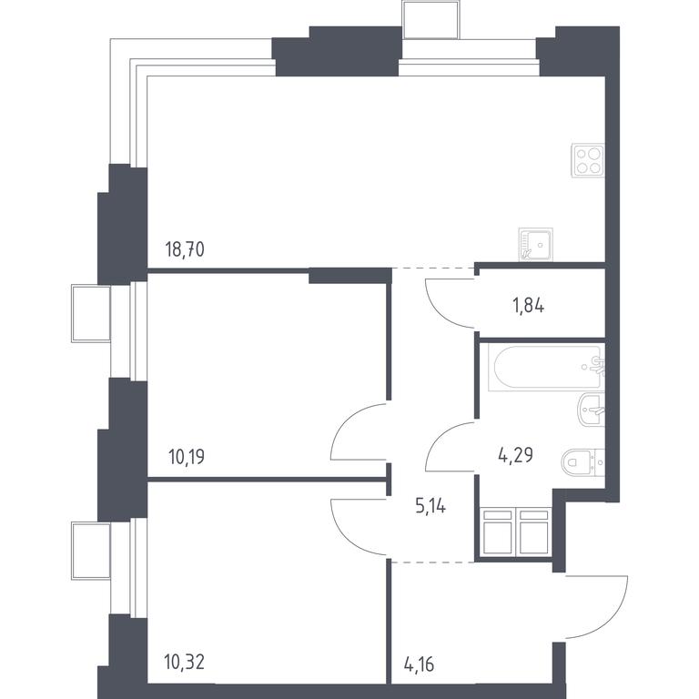1-BD Apartment Sale, 54.32 sq. m. at Troparevo Park, Kiyevskoye shosse, 21-y kilometr, 3с4, Mosrentgen Settlement, Moscow, Russia #1