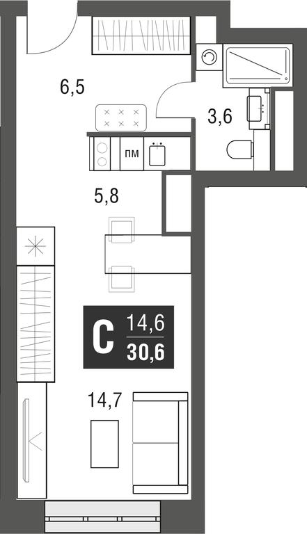 Apartment Sale, 30.6平方米 at Afi Tower, Serebryakova Drive, 11-13к1, Moscow, Russia #1