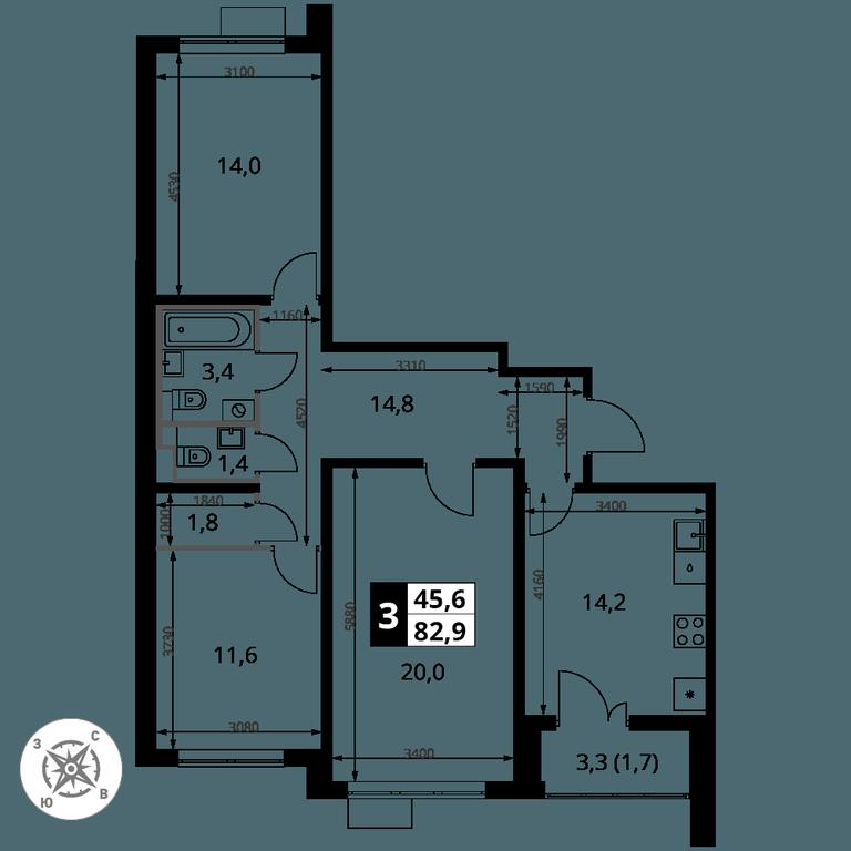 3-BD Apartment Sale, 82.9 sq. m. at Yzhnaya Bitsa, Yuzhnaya Bitsa Residential Complex, posyolok Bittsa, Leninskiy City District, Moscow Region, Russia #1 3-BD Apartment Sale, 82.9 sq. m. at Yzhnaya Bitsa, Yuzhnaya Bitsa Residential Complex, posyolok Bittsa, Leninskiy City District, Moscow Region, Russia #1