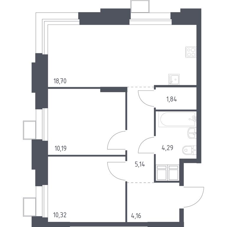 1-BD Apartment Sale, 54.74平方米 at Troparevo Park, Kiyevskoye shosse, 21-y kilometr, 3с4, Mosrentgen Settlement, Moscow, Russia #1