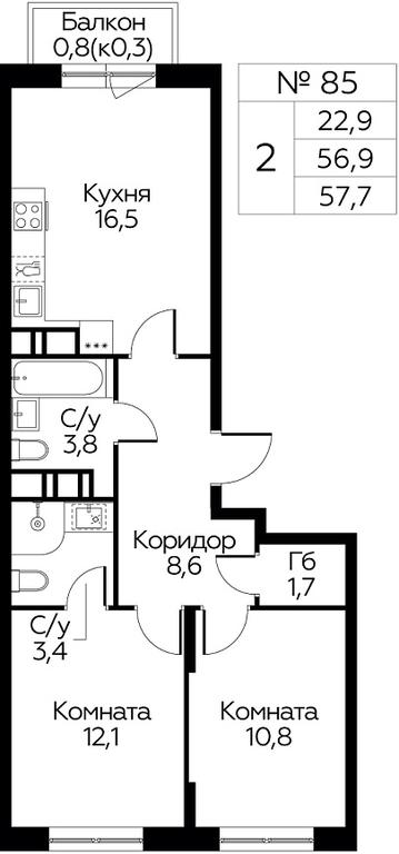 1-BD Apartment Sale, 57.7 sq. m. at Tsvetochnye Poliany, kvartal № 23, Filimonkovskoye Municipal Formation, Moscow, Russia #1 1-BD Apartment Sale, 57.7 sq. m. at Tsvetochnye Poliany, kvartal № 23, Filimonkovskoye Municipal Formation, Moscow, Russia #1