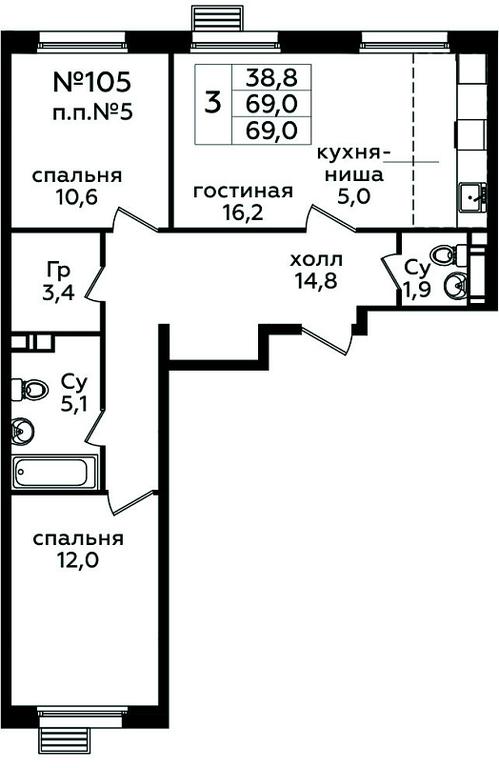 2-BD Apartment Sale, 69 sq. m. at Eko Bunino, prospekt Kuprina, 34к1, Sosenskoye Settlement, Moscow, Russia #2 2-BD Apartment Sale, 69 sq. m. at Eko Bunino, prospekt Kuprina, 34к1, Sosenskoye Settlement, Moscow, Russia #2