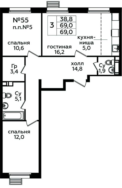 2-BD Apartment Sale, 69平方米 at Eko Bunino, prospekt Kuprina, 34к1, Sosenskoye Settlement, Moscow, Russia #2 2-BD Apartment Sale, 69平方米 at Eko Bunino, prospekt Kuprina, 34к1, Sosenskoye Settlement, Moscow, Russia #2