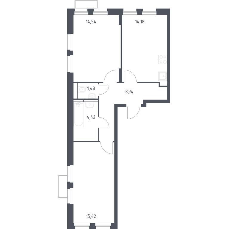 1-BD Apartment Sale, 58.85 sq. m. at Kvartal Strogino, zhiloy kompleks Kvartal Strogino, Krasnogorsk, Moscow Region, Russia #1