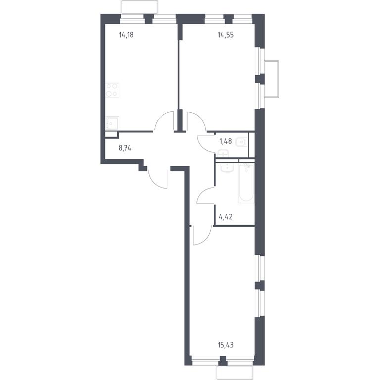 1-BD Apartment Sale, 58.87 sq. m. at Kvartal Strogino, zhiloy kompleks Kvartal Strogino, Krasnogorsk, Moscow Region, Russia #1
