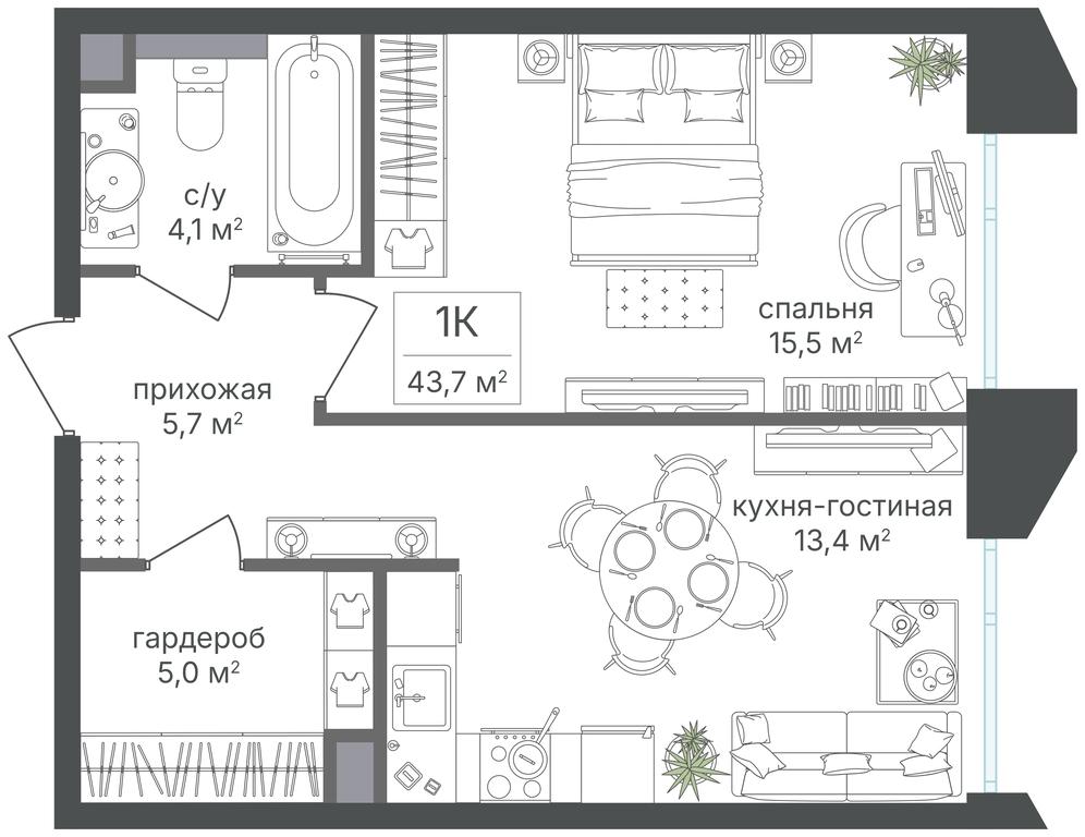 1-BD Apartment Sale, 43.7 sq. m. at Petrovskiy Park II, Stary Petrovsko-Razumovsky Drive, 1/23, Moscow, Russia #2