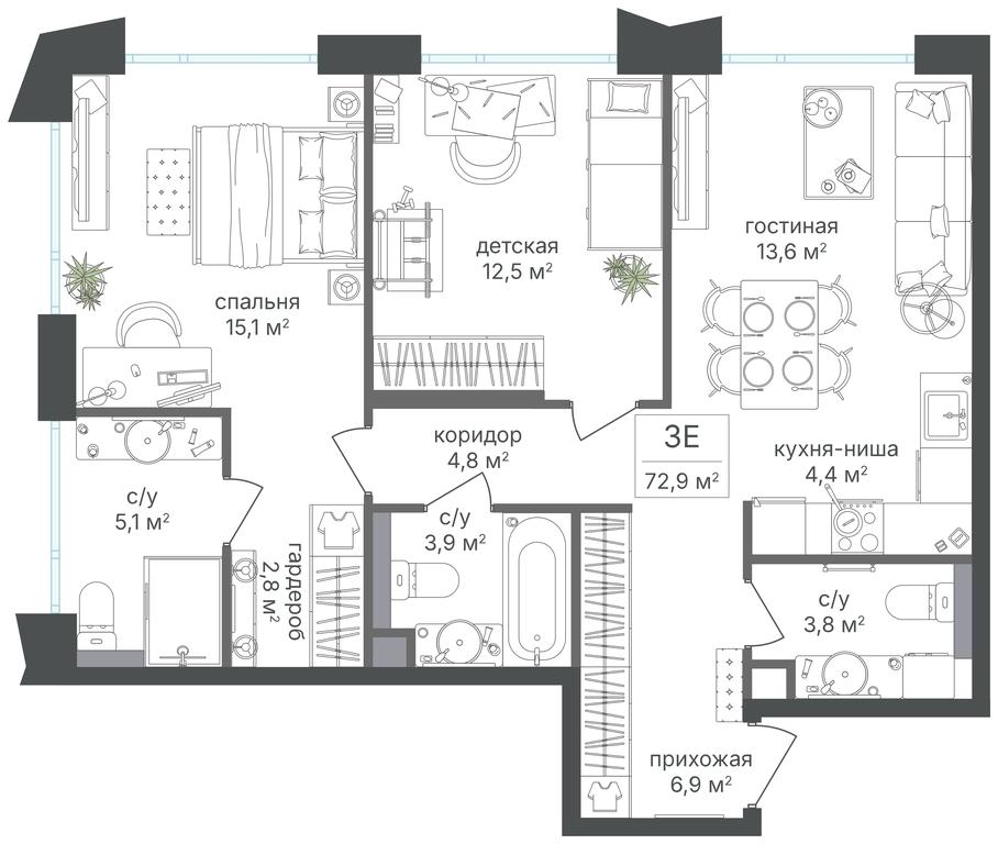 2-BD Apartment Sale, 72.9 sq. m. at Petrovskiy Park II, Stary Petrovsko-Razumovsky Drive, 1/23, Moscow, Russia #2