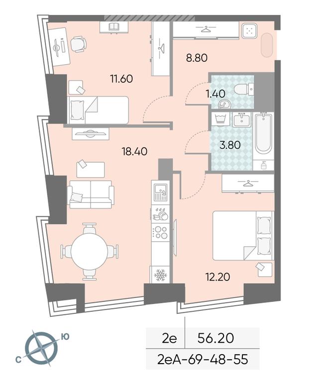 2-BD Apartment Sale, 56.2 sq. m. at Obrucheva 30, Obrucheva Street, 30А, Moscow, Russia #2