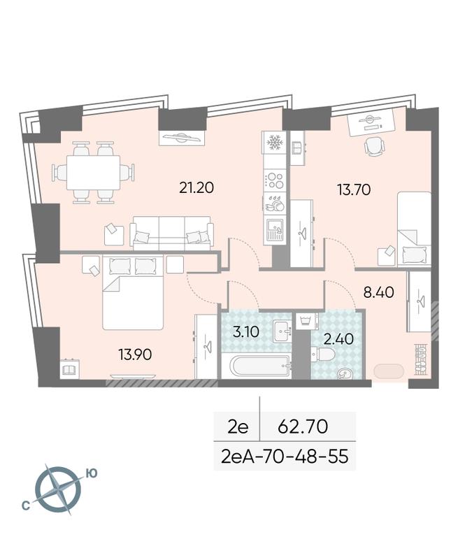 2-BD Apartment Sale, 62.7平方米 at Obrucheva 30, Obrucheva Street, 30А, Moscow, Russia #1