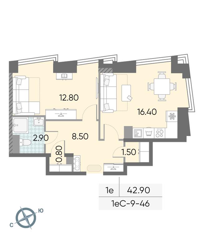 1-BD Apartment Sale, 42.9 sq. m. at Obrucheva 30, Obrucheva Street, 30А, Moscow, Russia #2