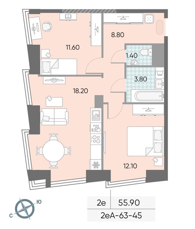 2-BD Apartment Sale, 55.9 sq. m. at Obrucheva 30, Obrucheva Street, 30А, Moscow, Russia #2 2-BD Apartment Sale, 55.9 sq. m. at Obrucheva 30, Obrucheva Street, 30А, Moscow, Russia #2
