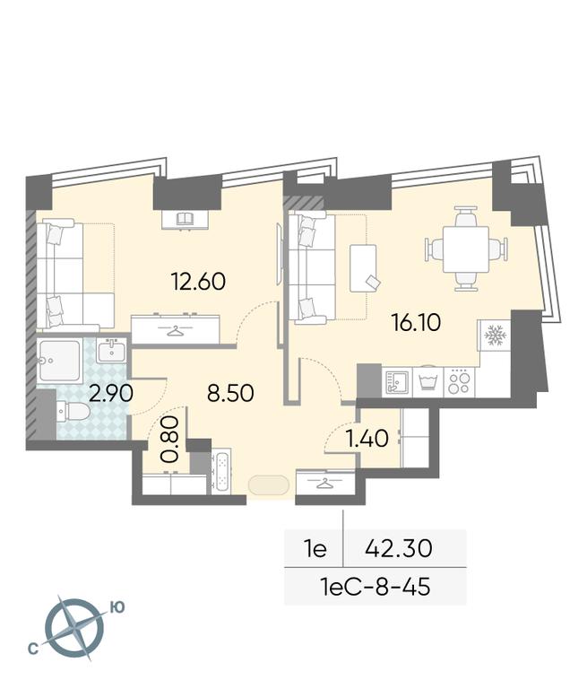 1-BD Apartment Sale, 42.3 sq. m. at Obrucheva 30, Obrucheva Street, 30А, Moscow, Russia #2 1-BD Apartment Sale, 42.3 sq. m. at Obrucheva 30, Obrucheva Street, 30А, Moscow, Russia #2