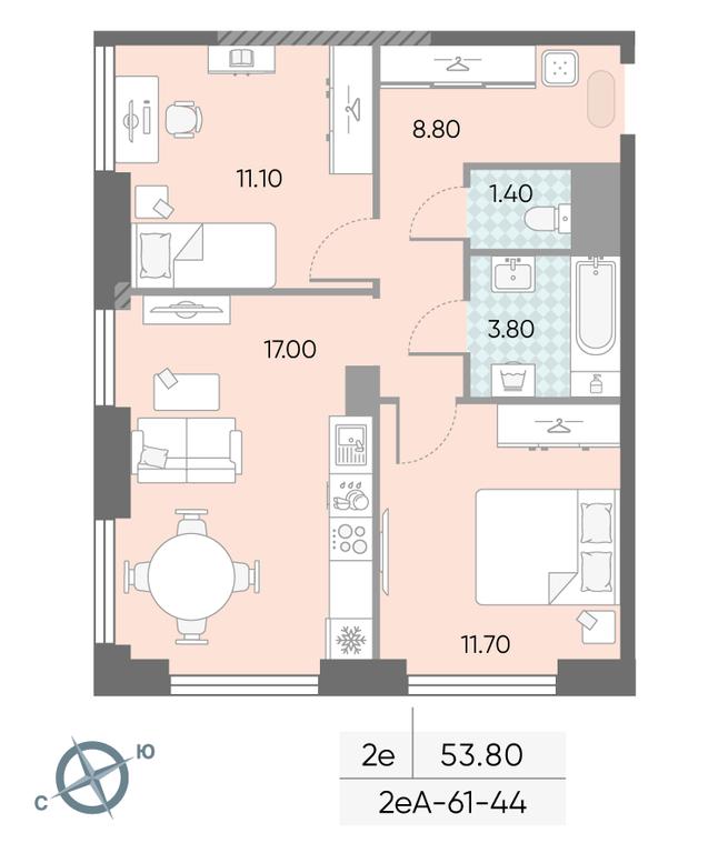 2-BD Apartment Sale, 53.8 sq. m. at Obrucheva 30, Obrucheva Street, 30А, Moscow, Russia #2