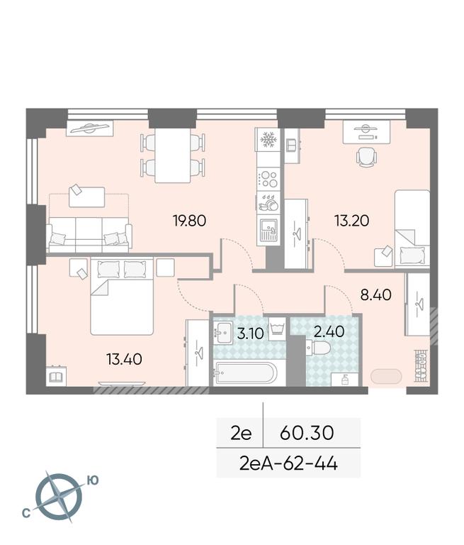 2-BD Apartment Sale, 60.3 sq. m. at Obrucheva 30, Obrucheva Street, 30А, Moscow, Russia #2
