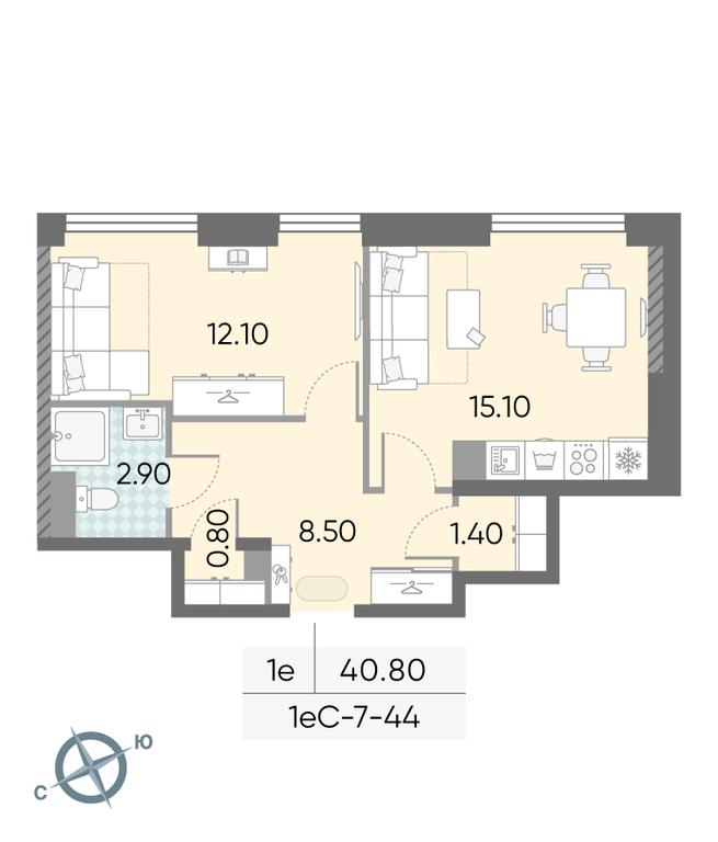 1-BD Apartment Sale, 40.8 sq. m. at Obrucheva 30, Obrucheva Street, 30А, Moscow, Russia #2