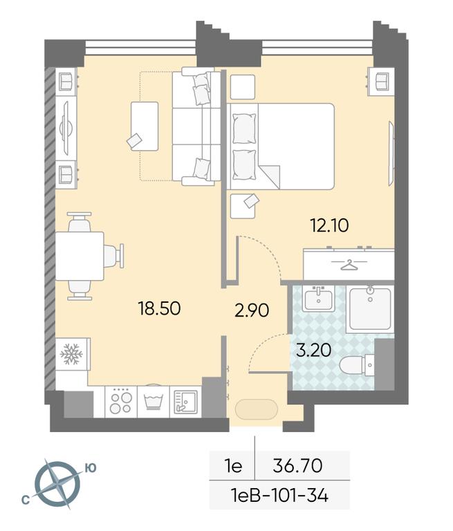 1-BD Apartment Sale, 36.7 sq. m. at Obrucheva 30, Obrucheva Street, 30А, Moscow, Russia #2