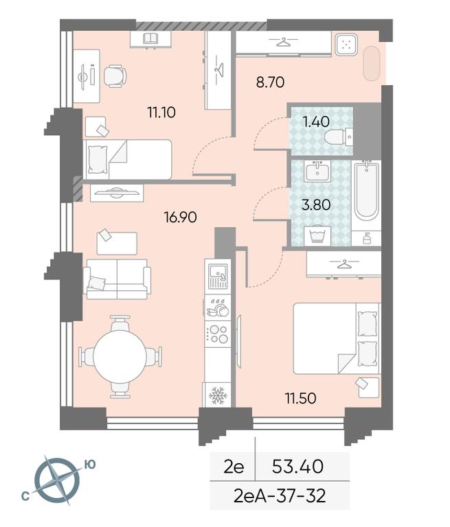 2-BD Apartment Sale, 53.4 sq. m. at Obrucheva 30, Obrucheva Street, 30А, Moscow, Russia #1 2-BD Apartment Sale, 53.4 sq. m. at Obrucheva 30, Obrucheva Street, 30А, Moscow, Russia #1